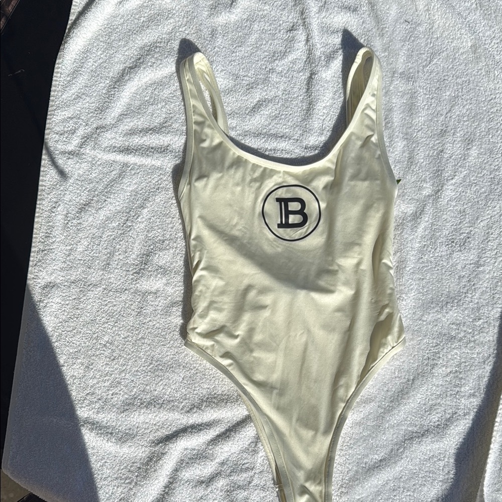 Cream Swimsuit with Logo